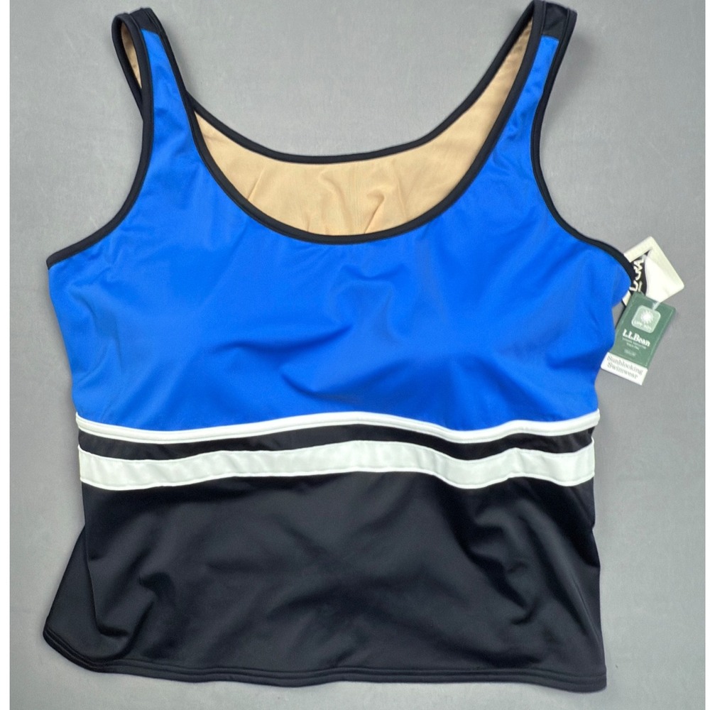 L.L. Bean Swim Tank Top‎ Sunblocking Color Block Blue Black White 20W New